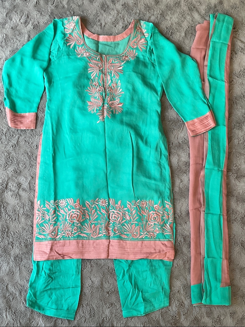 Embroidered Teal and Peach Women's Salwar Kameez Dress Set